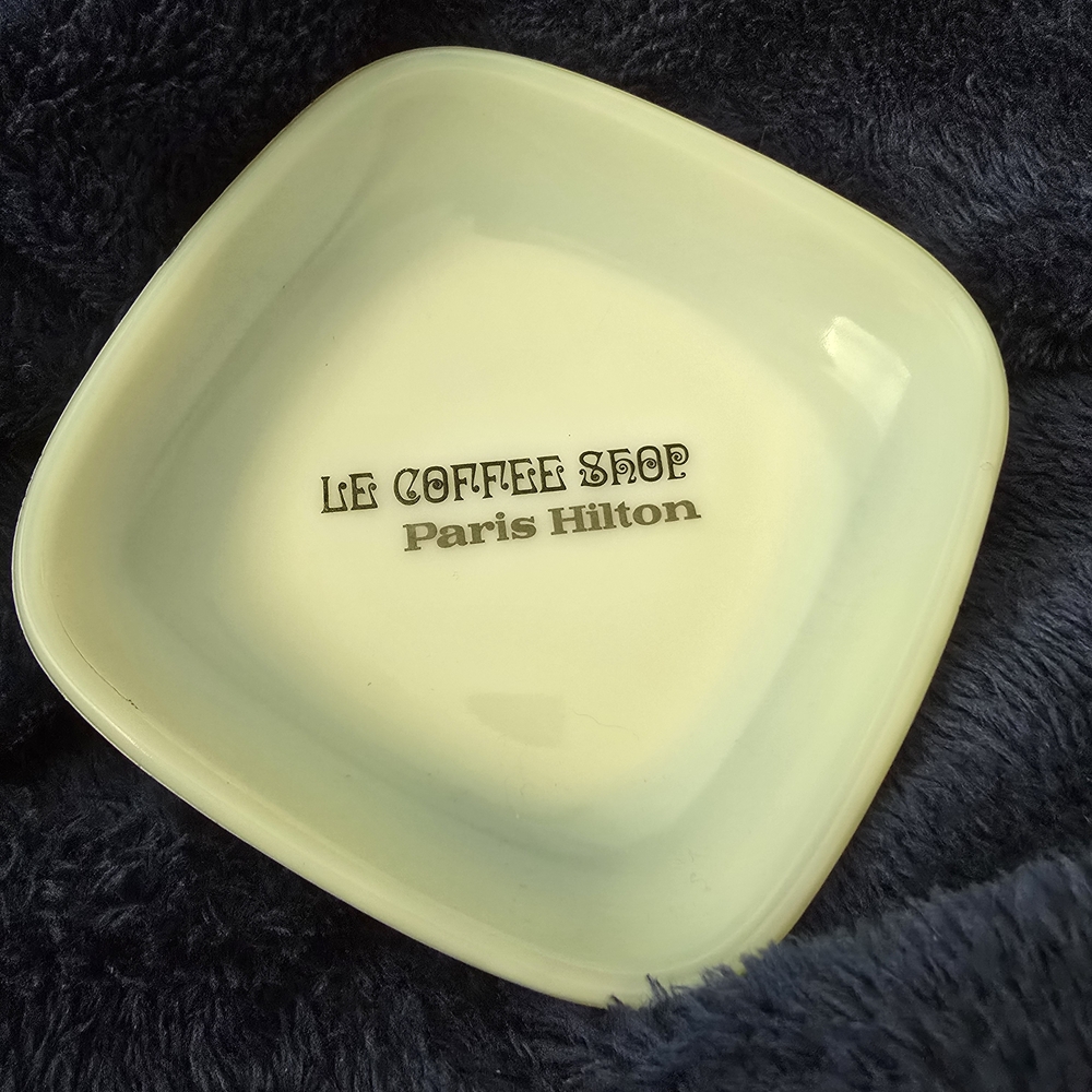 Le Coffee Shop Paris Hilton White Milk Glass Square Dish 4" EUC Rare